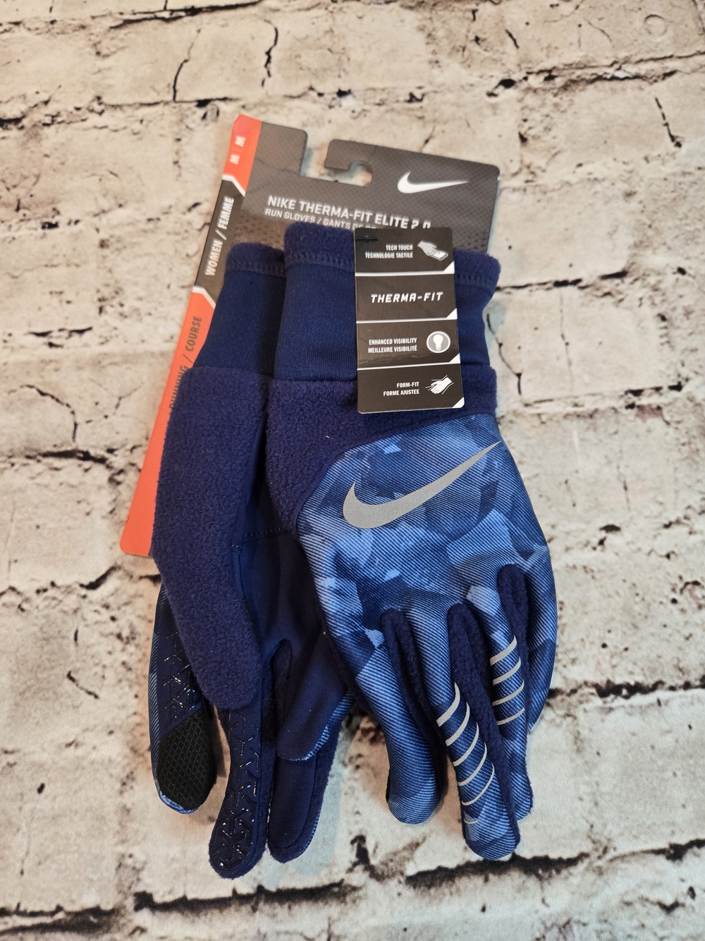 Nike Therma-Fit Womans Elite Run Gloves in Navy and Blue Camo